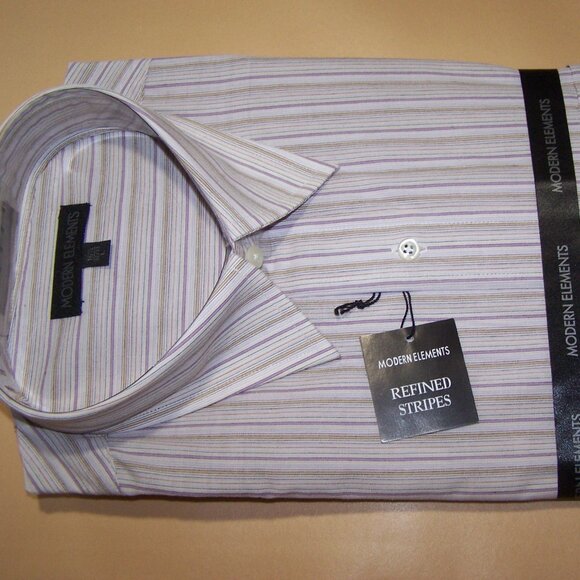 Modern Elements Men Stylish L-Sleeve Stripe Dress Shirt 16.5x32/33 Point Collar - Picture 1 of 6